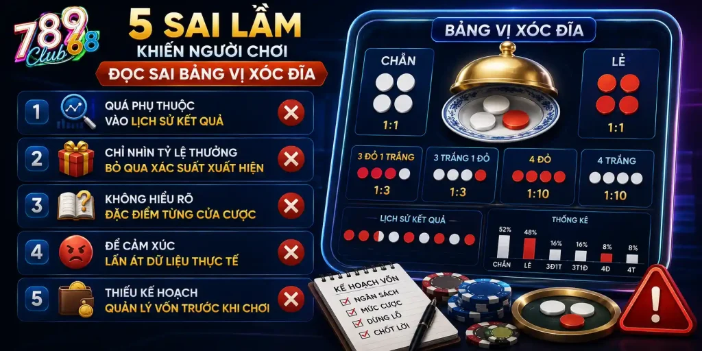 Bảng Vị Xóc Đĩa - 4 Bước Đọc Đúng Để Tránh Cược Cảm Tính 5 sai lầm khiến người chơi đọc sai bảng vị xóc đĩa