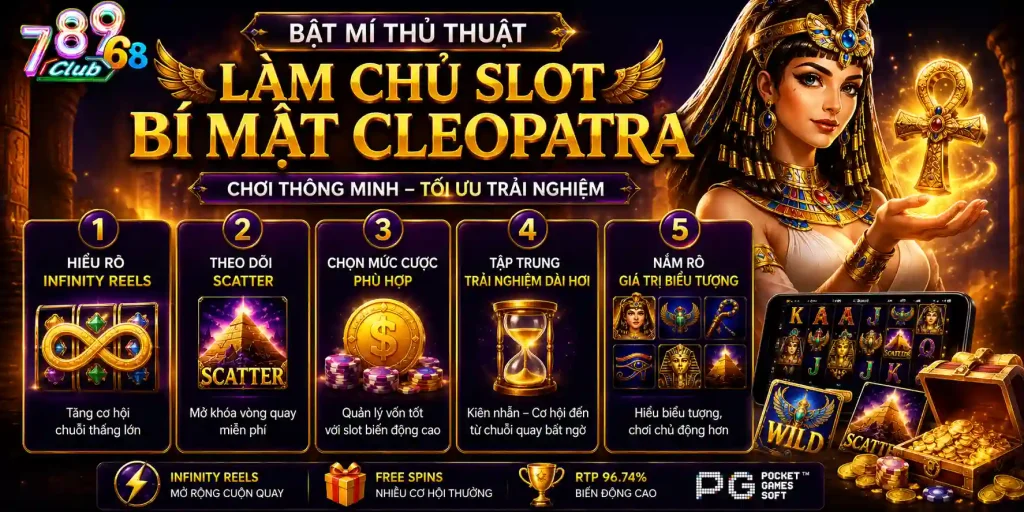 Bí Mật Cleopatra 789Club - Cập Nhật Cơ Chế Infinity Reels 2026 Bật mí thủ thuật làm chủ Slot Bí mật Cleopatra 789Club