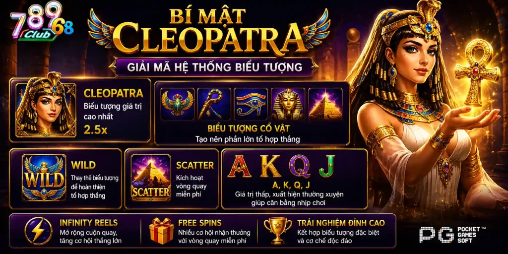 Bí Mật Cleopatra 789Club - Cập Nhật Cơ Chế Infinity Reels 2026 Biểu tượng trong game slot Bí mật Cleopatra 789Club