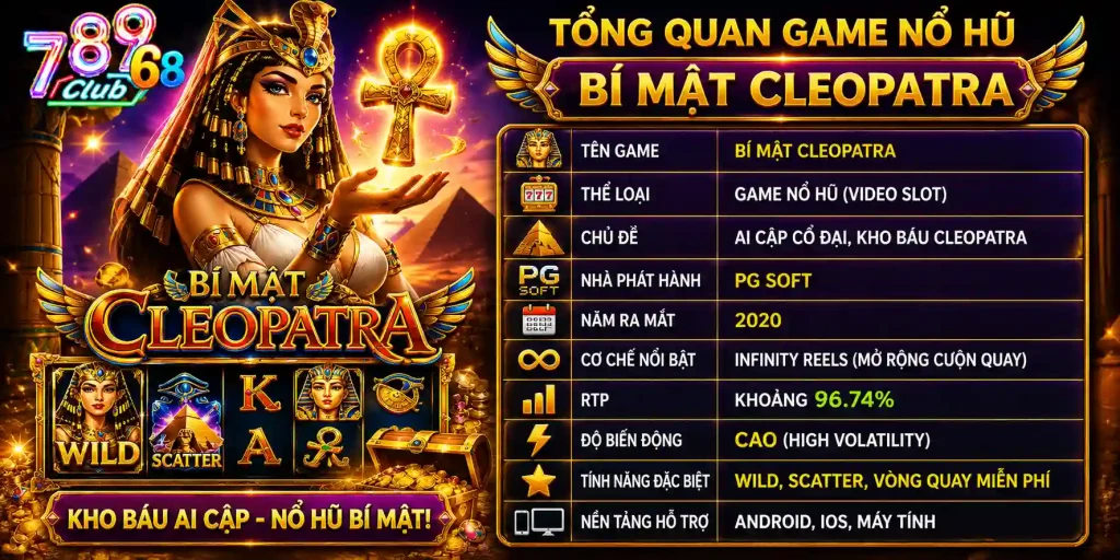 Bí Mật Cleopatra 789Club - Cập Nhật Cơ Chế Infinity Reels 2026 Đôi nét tổng quan về nổ hũ bí mật Cleopatra 789Club