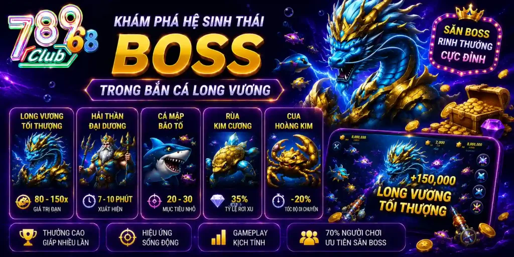 Bắn Cá Long Vương 789Club | RTP 98,6% - Săn Boss Cực Đã Hệ sinh thái Boss trong bắn cá long vương 789Club